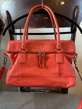 kate spade Carmine Fremont Place Coral Leather Satchel with Gold Hardware